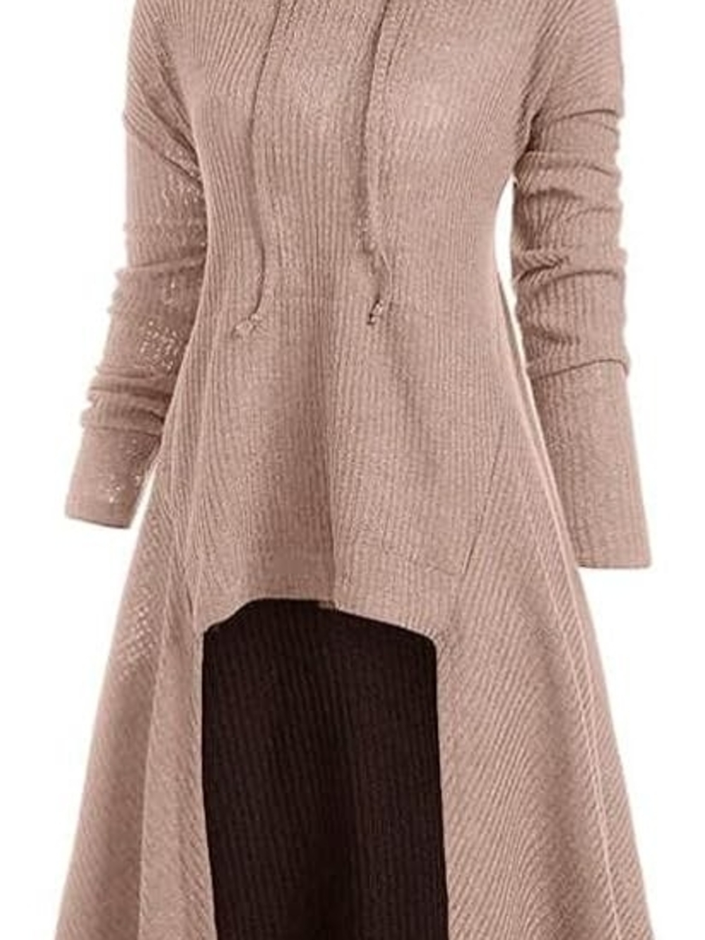 Ribbed Hooded Longline/Hilo Sweater Tunic Dress Lightweight